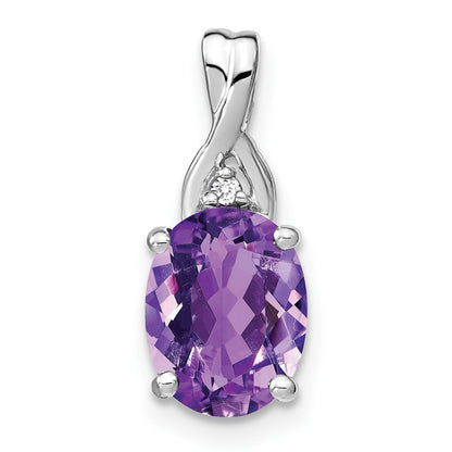 14k White Gold 9x7mm Oval Amethyst and Diamond Chain Slide
