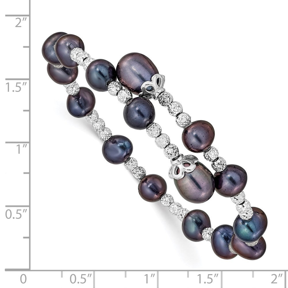 Sterling Silver 6-7mm Black Teardrop Cultured Pearl Wrap Flexible Bangle