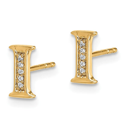 14k Yellow Gold Diamond Initial I Stud Earrings Gift for Women