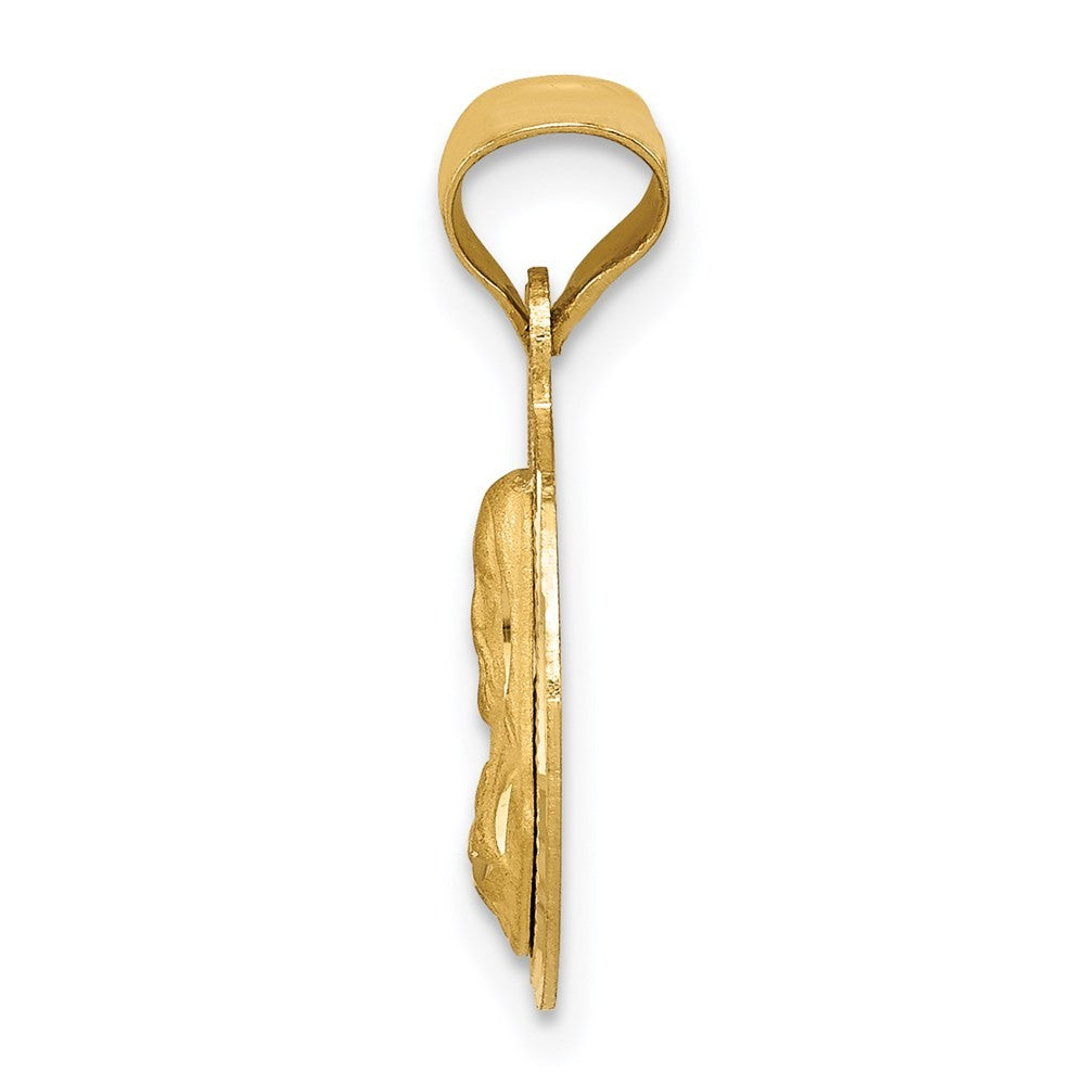 14k Yellow Gold w/Rose and White Rhodium Diamond-Cut Sagrado Corazon Pendant