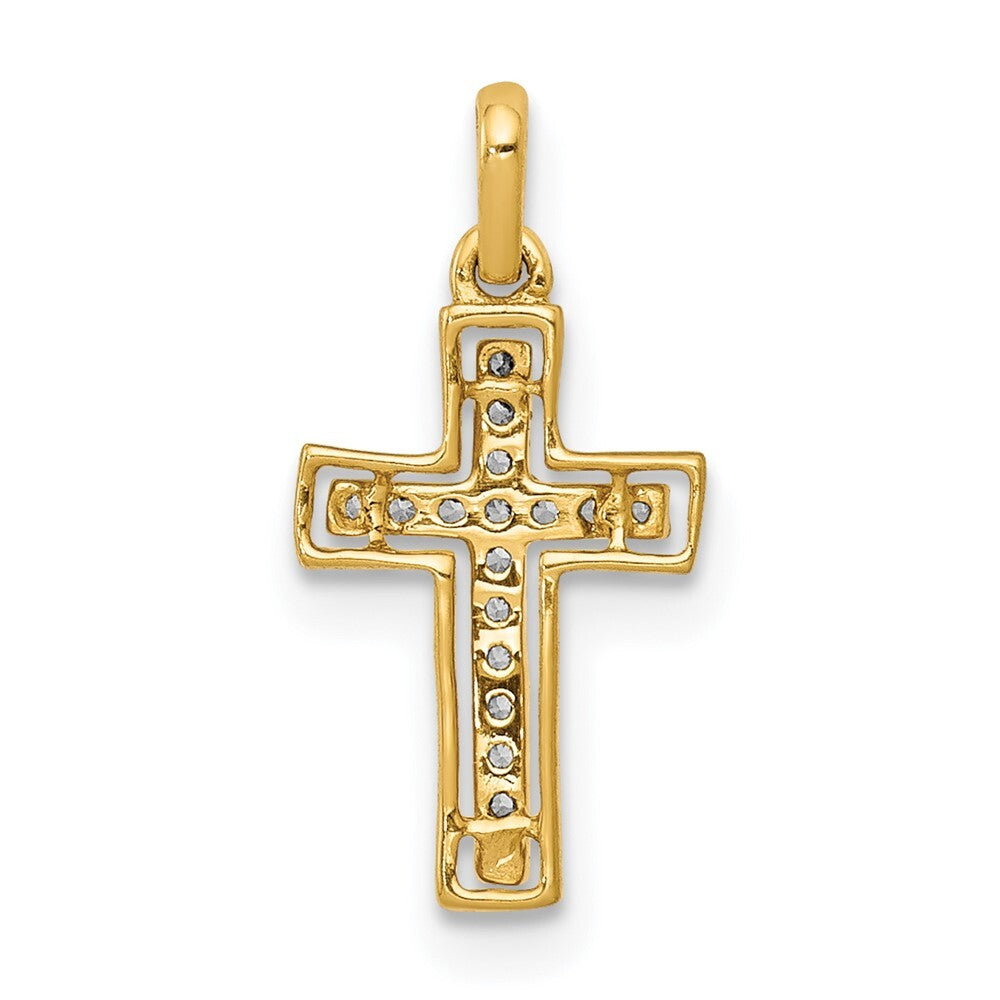 14k Yellow Gold and Rhodium 1/20ct. Diamond Cross Pendant for Women
