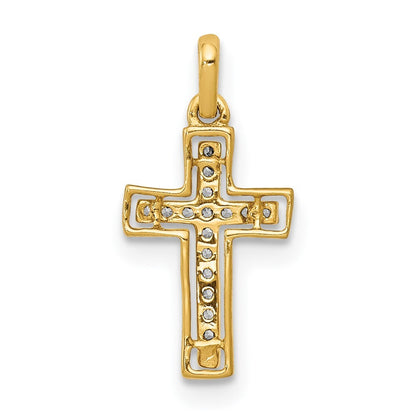 14k Yellow Gold and Rhodium 1/20ct. Diamond Cross Pendant for Women