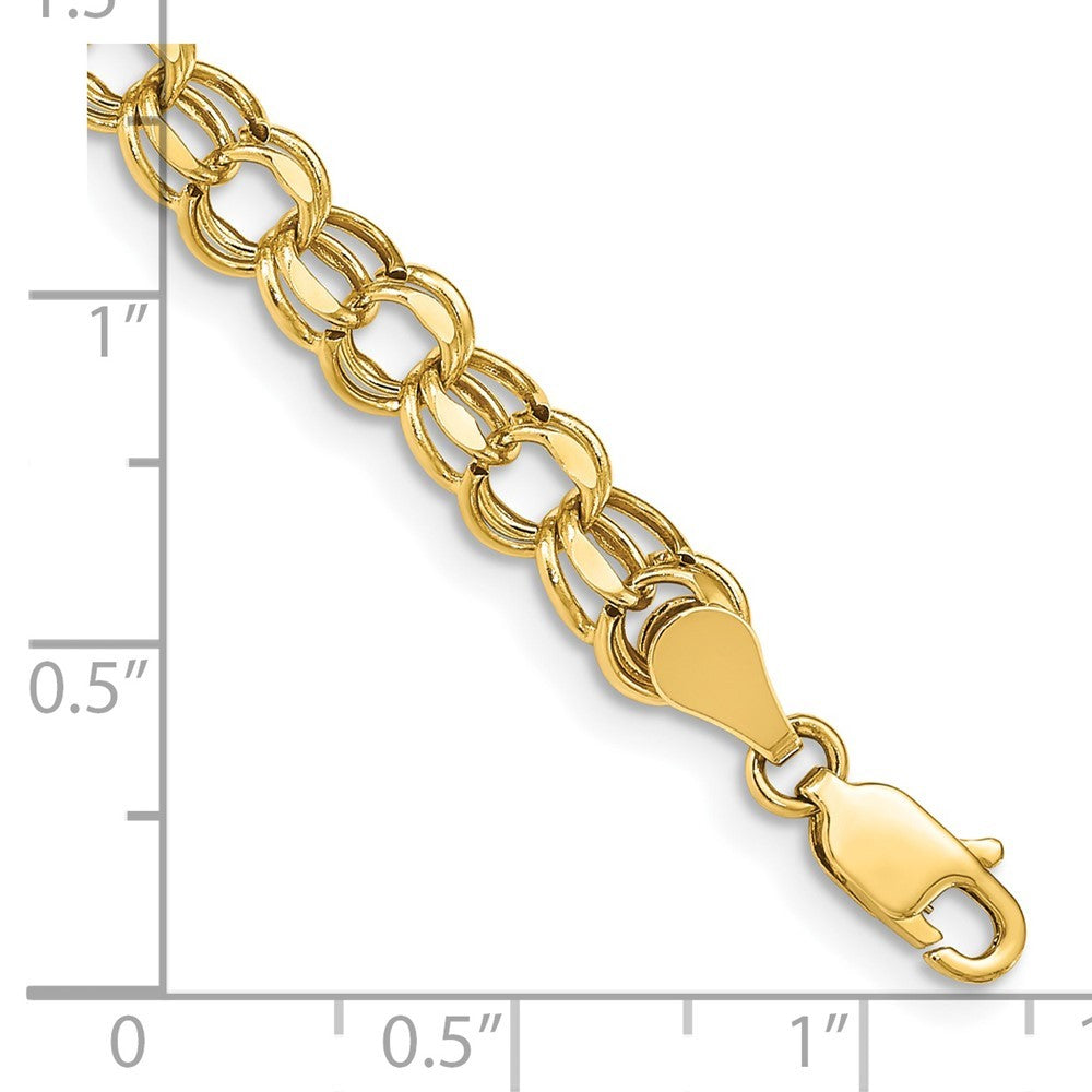 14k Yellow Gold 6mm Hollow Diamond-cut Double Link 7 inch Charm Bracelet