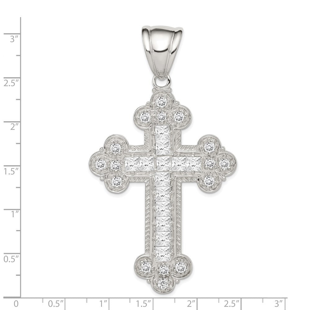Sterling Silver Rhodium-plated Cubic Zirconia Budded Cross Pendant