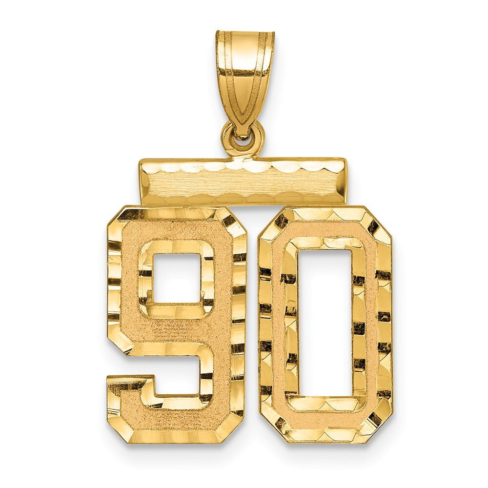 14k Yellow Gold Medium Diamond-cut Number 90 Charm Pendant for Women