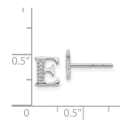 14k White Gold Diamond Initial E Stud Earrings Gift for Women