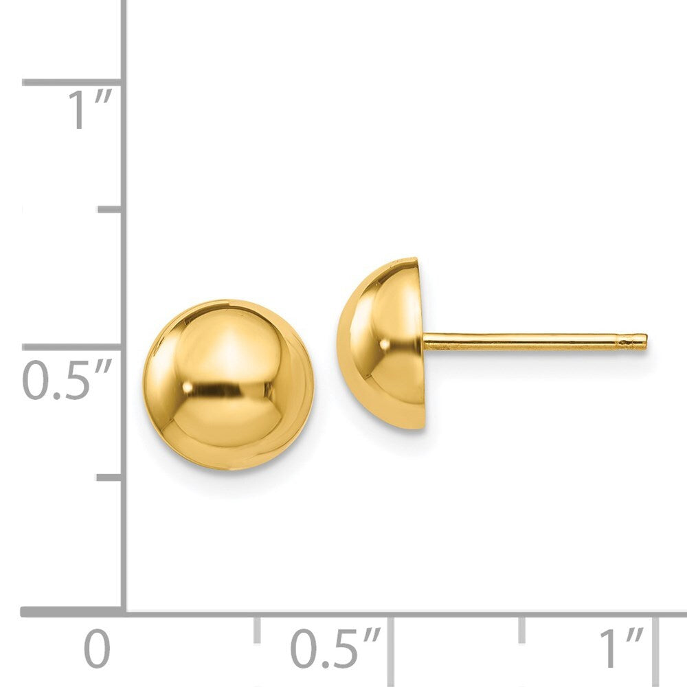 14k Yellow Gold Polished 8mm Half Ball Stud Earrings Gift for Women