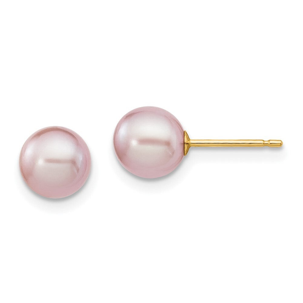 14k Yellow Gold 6-7mm Purple Round Freshwater Cultured Pearl Stud Earrings