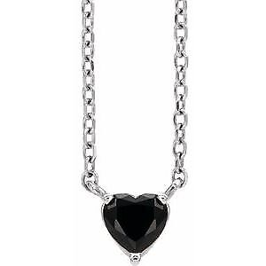 14k White Gold Natural Black Onyx Heart Pendant Necklace 16-18"