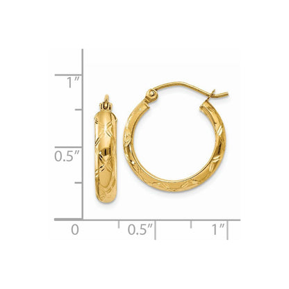 14k Yellow Gold Diamond-cut Polished Hoop Earring Gift for Women