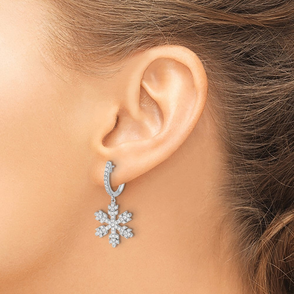 14k White Gold Diamond Snowflake Drop & Dangle Earrings