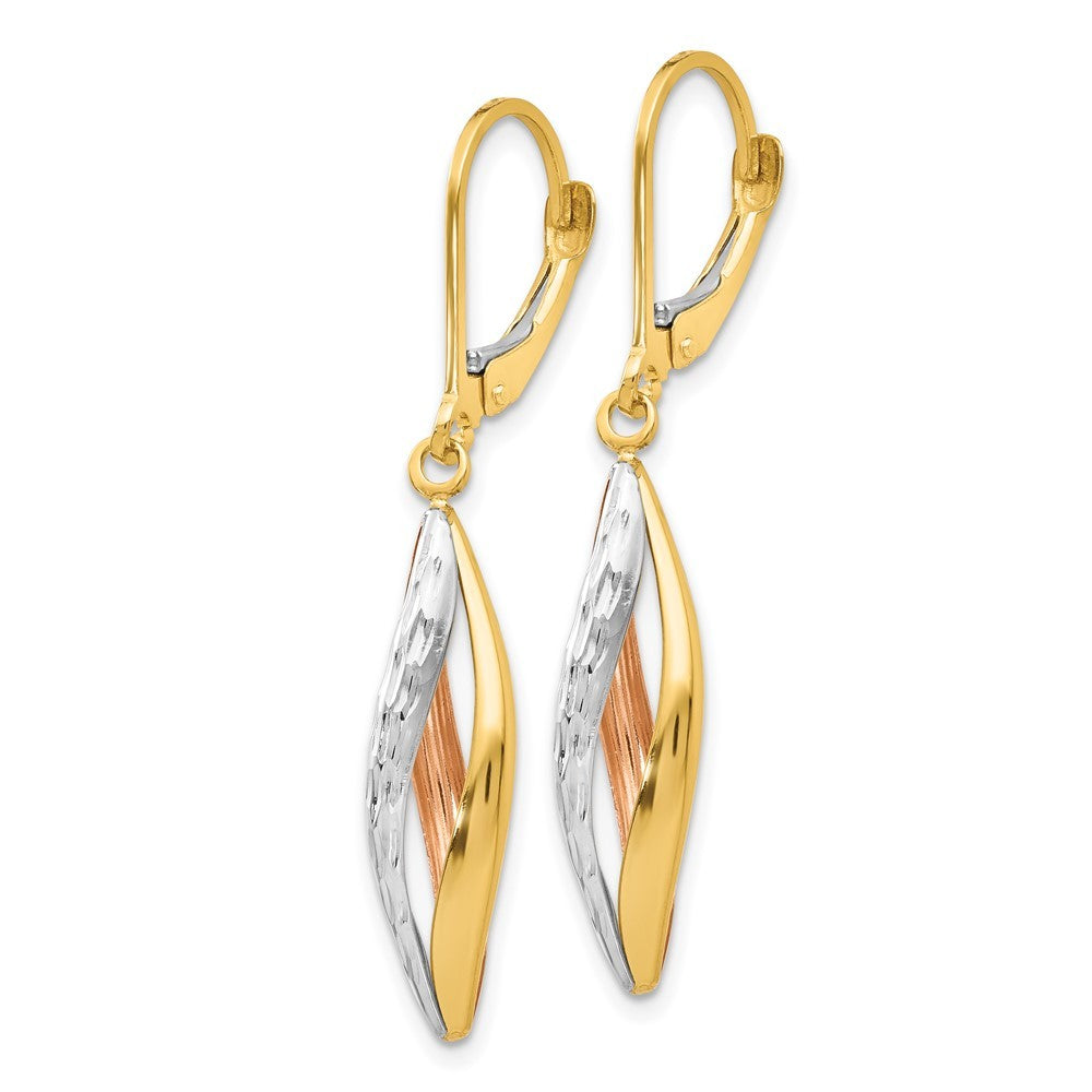 14K Two-tone with White Rhodium Diamond-cut Drop Dangle Earrings