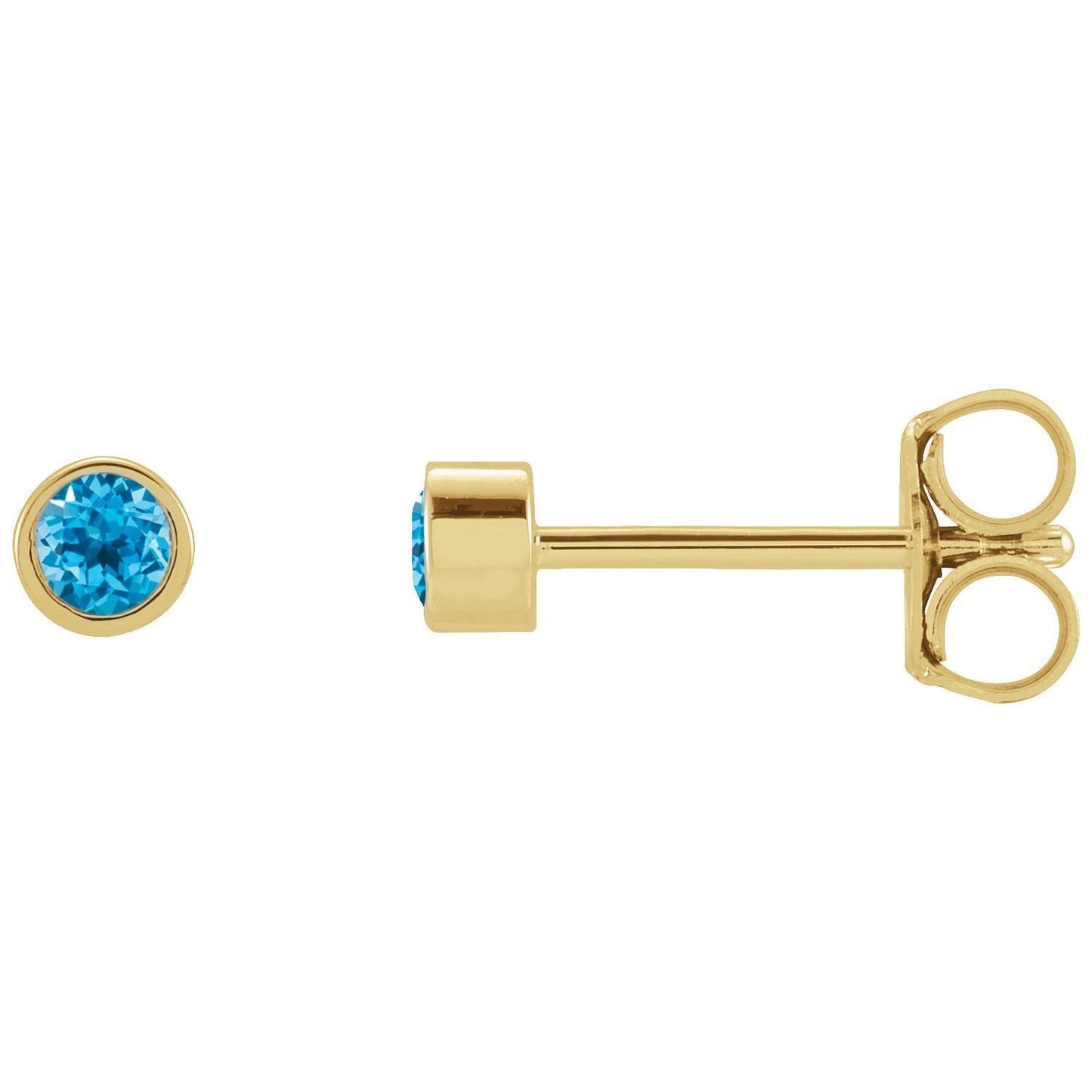 14k Yellow Gold 2.5 mm Round Swiss Blue Topaz Micro Bezel-Set Stud Earrings