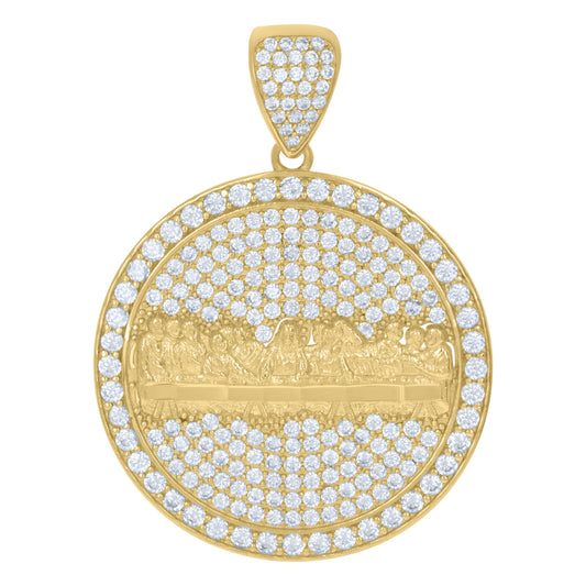 10k Yellow Gold Cubic Zirconia Last Supper Religious Medallion Pendant