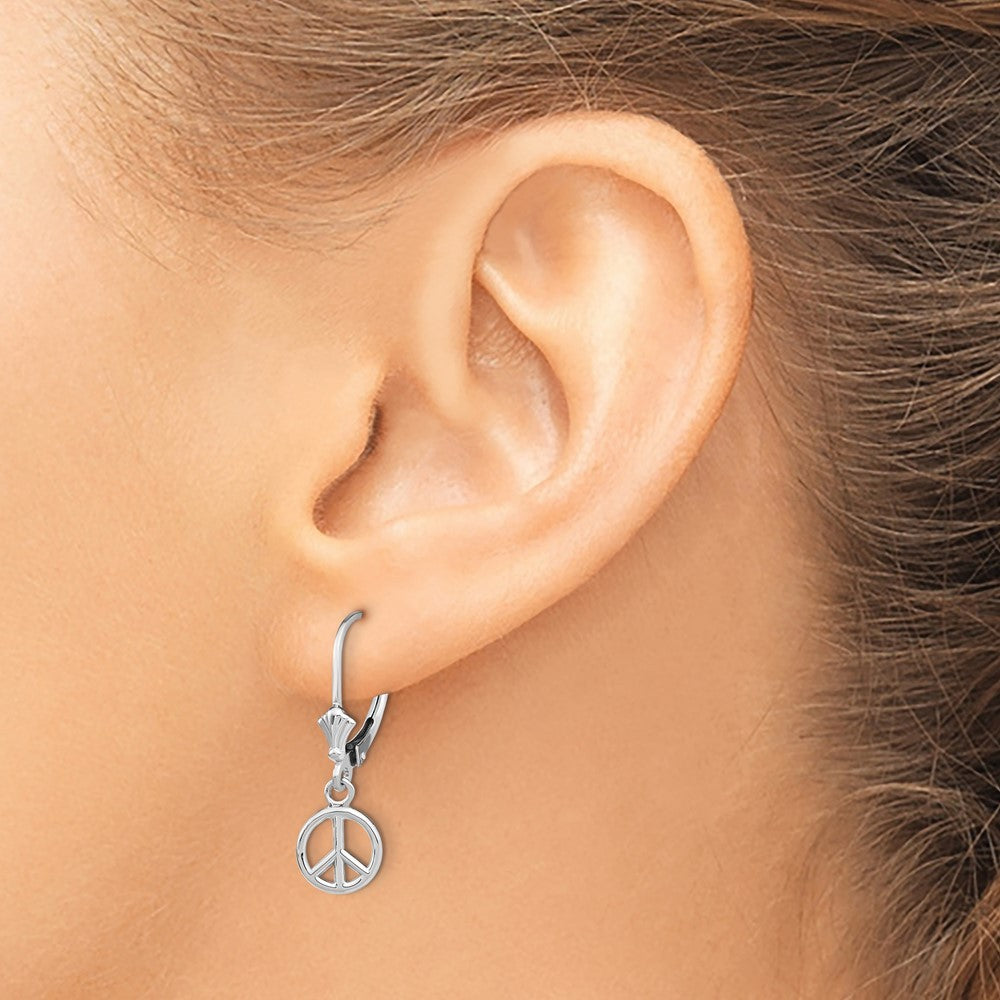 14K White Gold 3-D Peace Symbol Drop Dangle Earrings