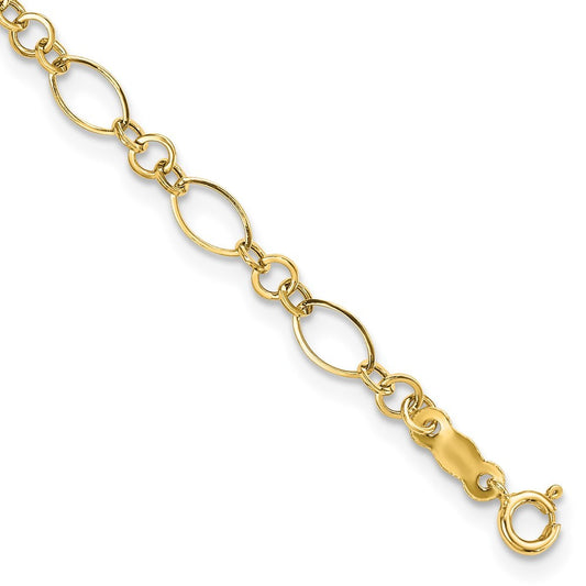 14k Yellow Gold Polished 3mm Fancy Oval and Round Link 7.25 inch Bracelet