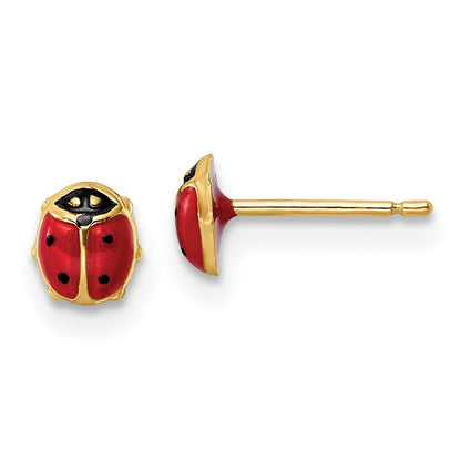 14k Yellow Gold Polished Enameled Small Ladybug Stud Earrings Gift for Women