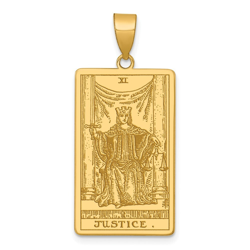14k Yellow Gold Justice Tarot Card Pendant for Women