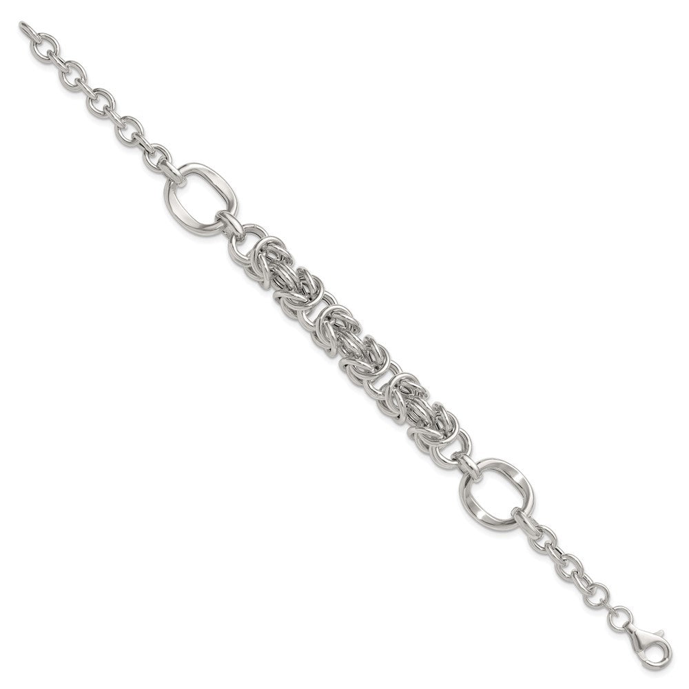 Sterling Silver Polished Fancy Byzantine Center 7.75 inch Bracelet