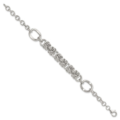 Sterling Silver Polished Fancy Byzantine Center 7.75 inch Bracelet
