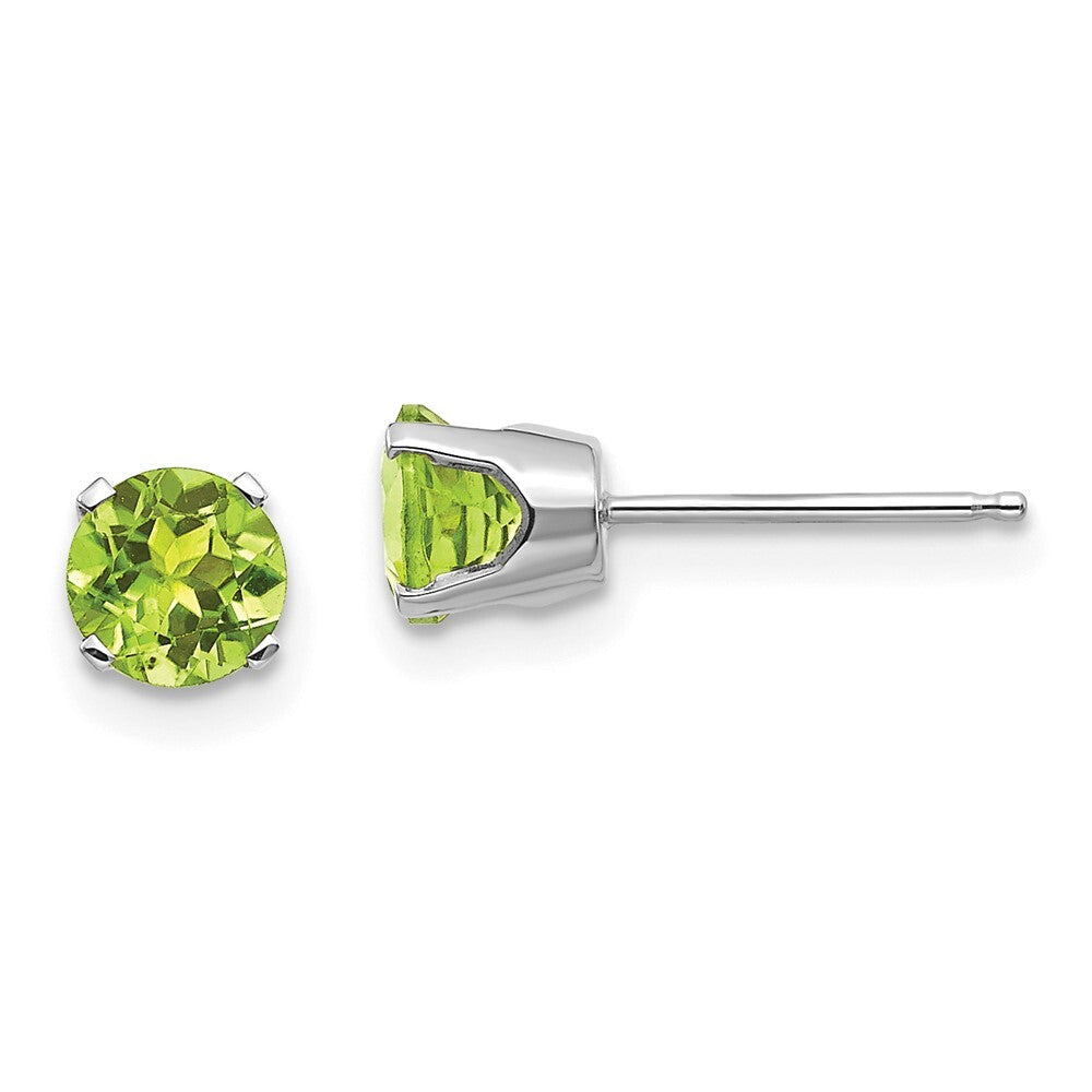 14k White Gold 5mm Peridot Stud Earrings Gift for Women