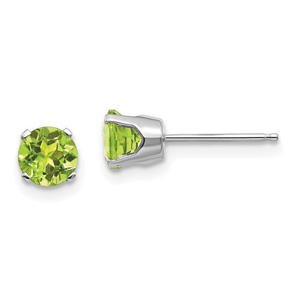 14k White Gold 5mm Peridot Stud Earrings Gift for Women