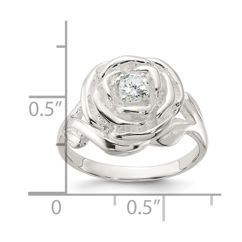 Sterling Silver Polished CZ Flower Rose Ring Size 7