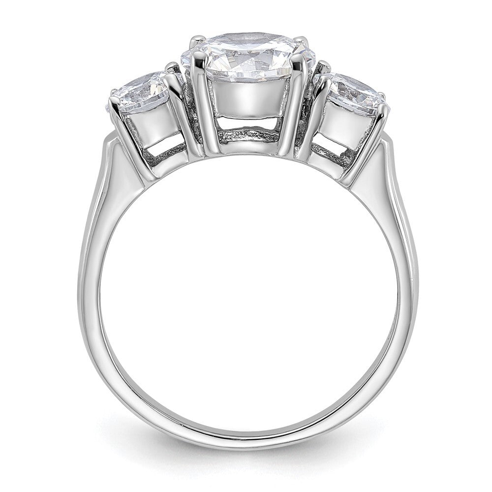 Sterling Silver Rhodium-plated Three Stone Cubic Zirconia Ring Size 8