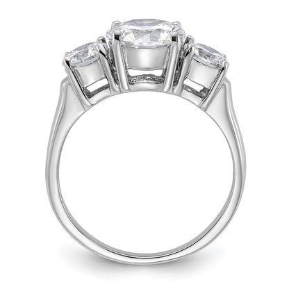 Sterling Silver Rhodium-plated Three Stone Cubic Zirconia Ring Size 8