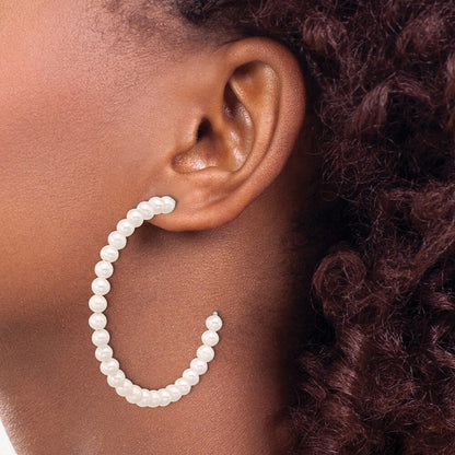 Sterling Silver 4-5mm White Semi-Round Freshwater Cultured Pearl C-Hoop Earrings
