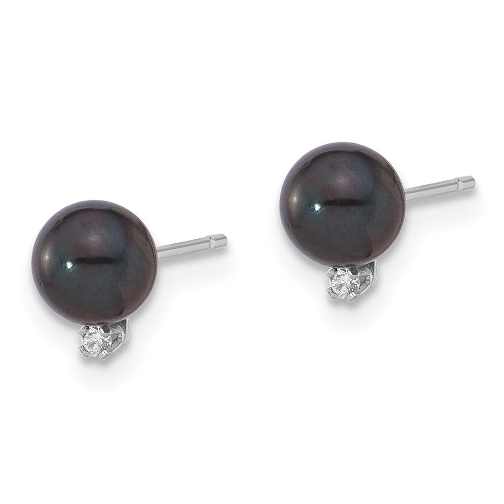 14k Gold 5-6mm Black Akoya Saltwater Cultured Pearl & .02 Carat Diamond Earrings
