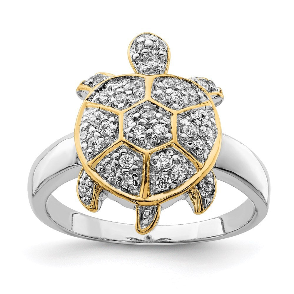 Sterling Silver Rhodium-plated Cubic Zirconia Turtle Ring Size 7