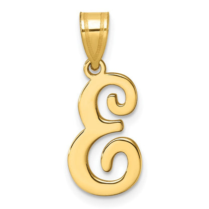 14k Yellow Gold Script Letter E Initial Pendant for Women