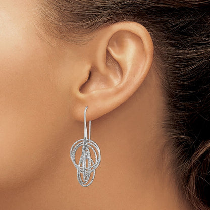 Sterling Silver Diamond-cut Fancy Intertwined Circles Dangle Earring