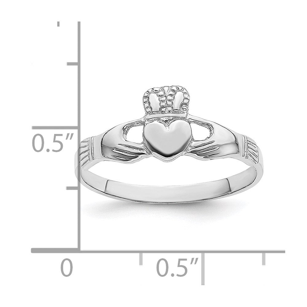 14k White Gold Polished Claddagh Ring Size 7
