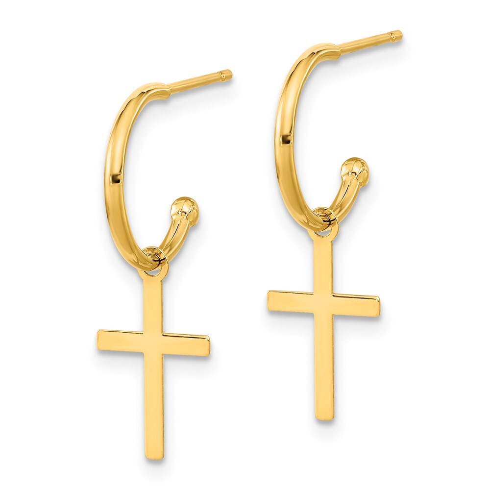 14k Yellow Gold Polished Cross Dangle Earrings Gift for Women