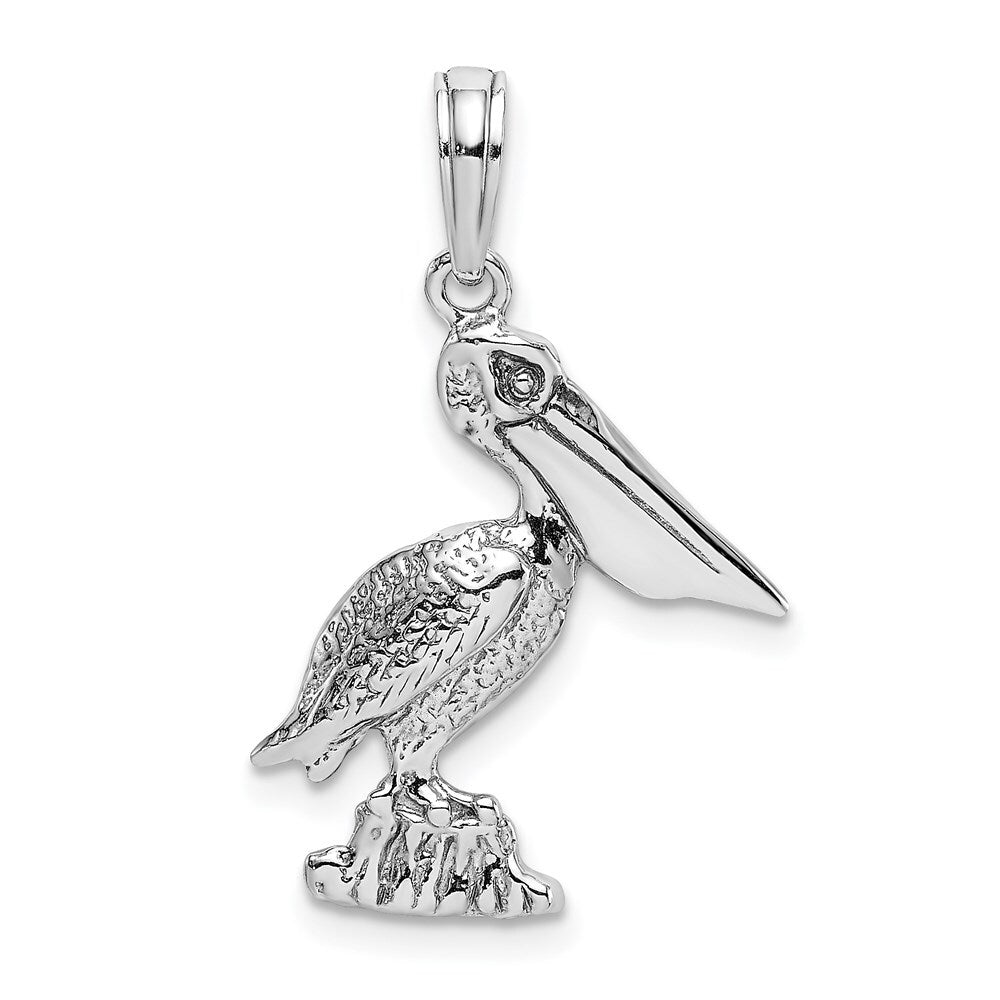 14k White Gold Standing Pelican Charm Pendant for Women