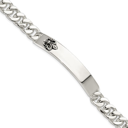 Sterling Silver Antiqued Fleur-de-lis ID Men's Bracelet
