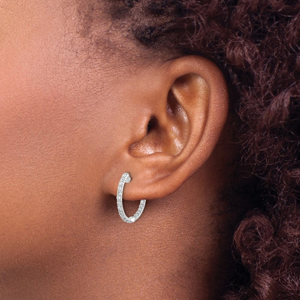 14k White Gold Diamond In/Out Hinged Hoop Earrings