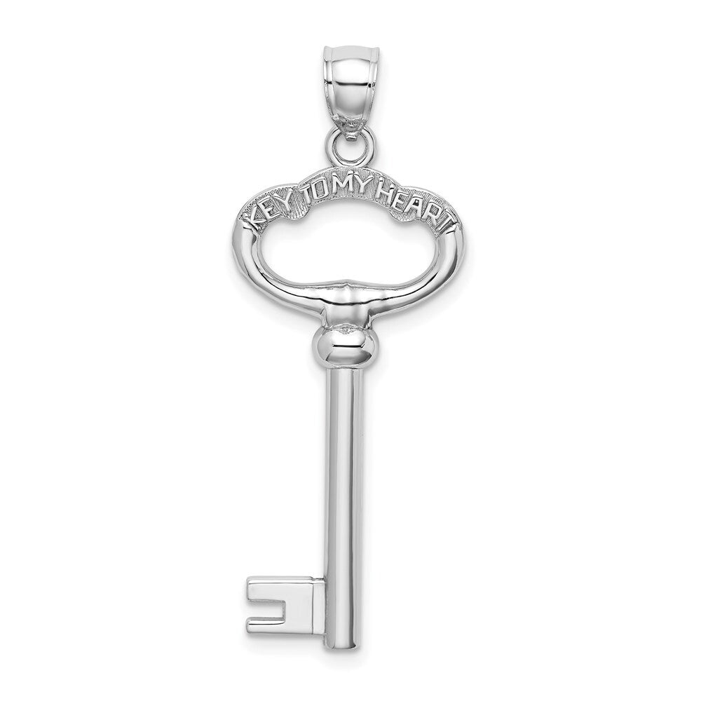 14k White Gold 3D KEY TO MY HEART Key Charm Pendant for Women