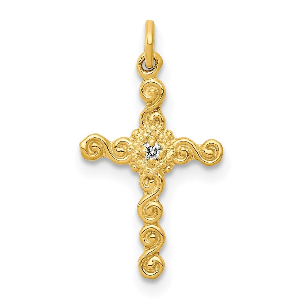 14k Yellow Gold Small .01ct. Diamond Cross Charm