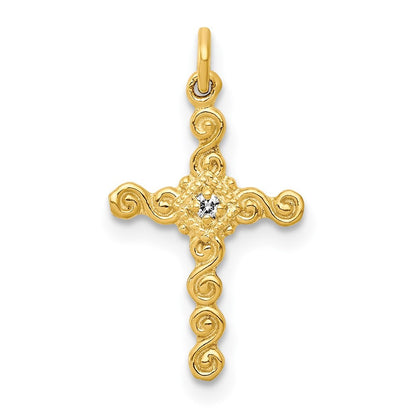 14k Yellow Gold Small .01ct. Diamond Cross Charm