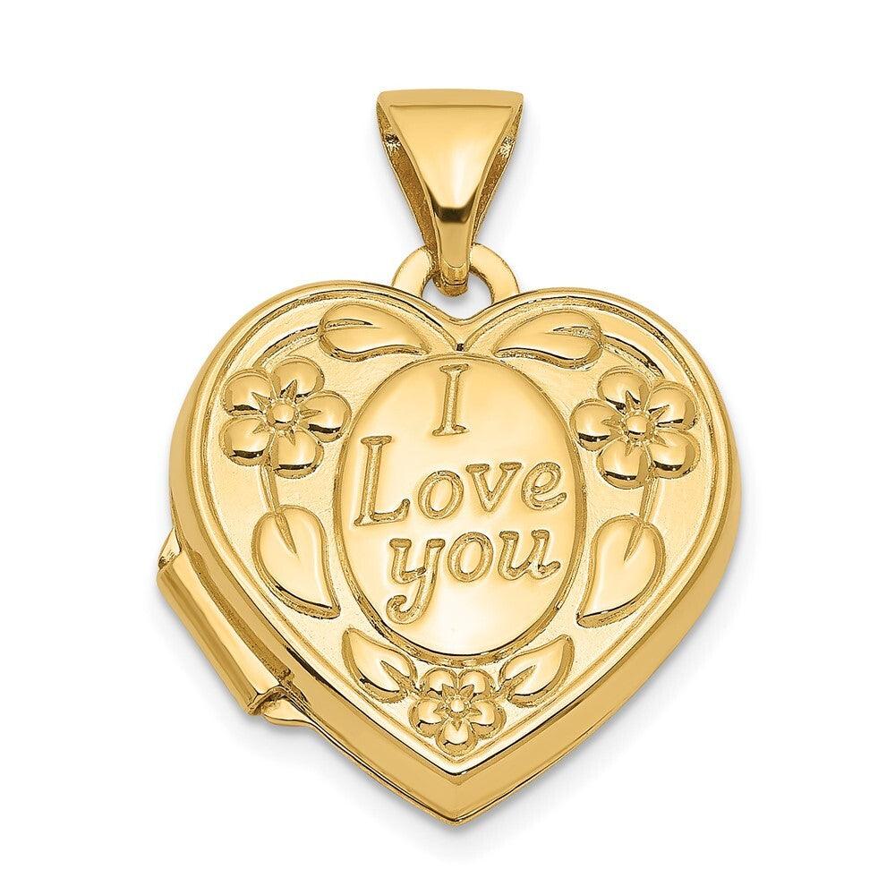 14k Yellow Gold Floral I LOVE YOU Heart Locket Pendant for Women
