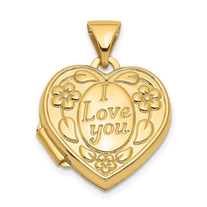 14k Yellow Gold Floral I LOVE YOU Heart Locket Pendant for Women