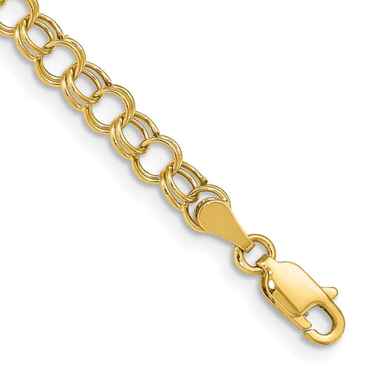14k Yellow Gold 5mm Hollow Double Link 8 inch Charm Bracelet