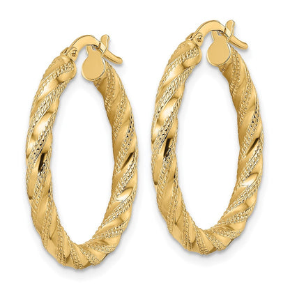 14k Yellow Gold Polished Twisted Hoop Earrings
