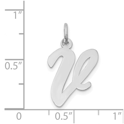 14k White Gold Large Script Letter V Initial Charm Pendant for Women