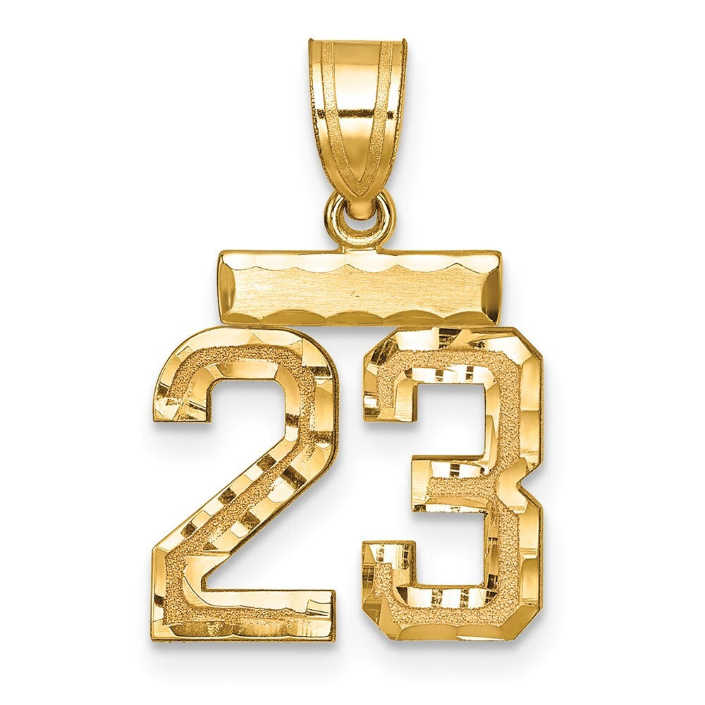 14k Yellow Gold Small Brushed Diamond-cut Number 23 Charm Pendant for Women