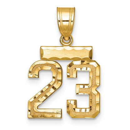 14k Yellow Gold Small Brushed Diamond-cut Number 23 Charm Pendant for Women