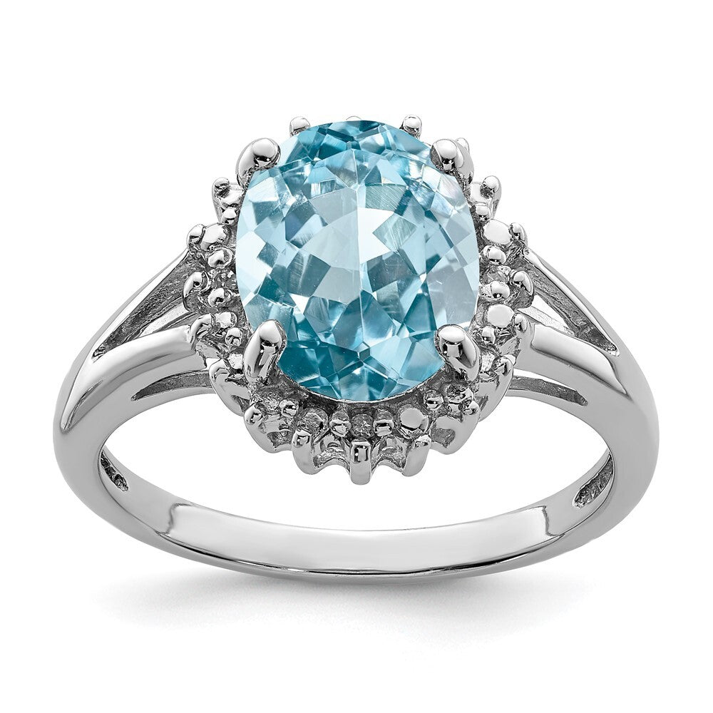 Sterling Silver Rhodium Swiss Blue Topaz & Diamond Ring Size 8